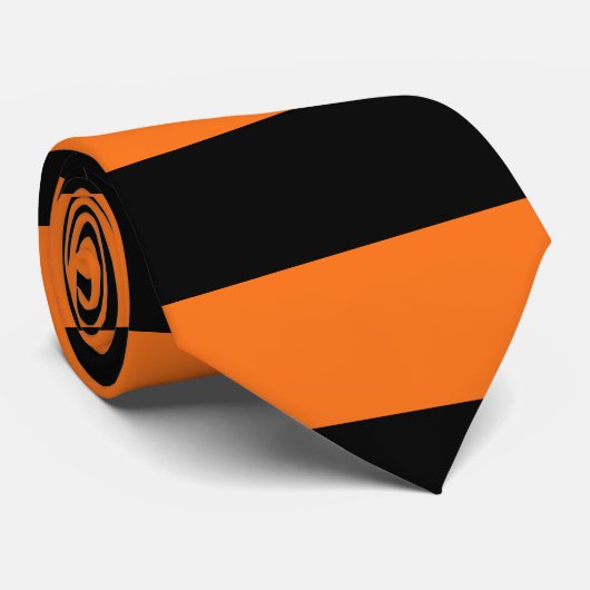 Pompoen en Zwarte Giant Horizontale Strepen Stropdas (Opgerold)