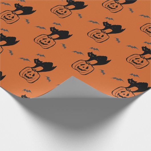 Pompoen en Zwarte Kat Halloween Cadeaupapier (Hoek)
