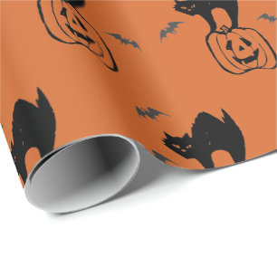 Pompoen en Zwarte Kat Halloween Cadeaupapier