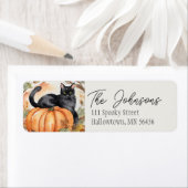 Pompoen en Zwarte Kat Halloween Herfst Adreslabel Etiket (Insitu)