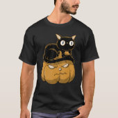 Pompoen en zwarte kat Halloween Kat kostuum T-shirt (Voorkant)