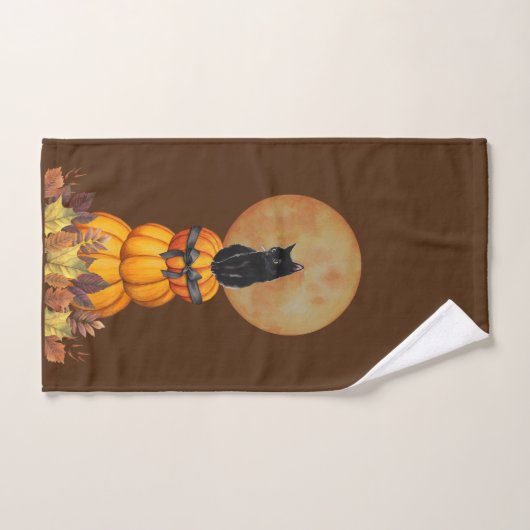Pompoen en zwarte kat handdoek (Handdoek)