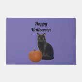 Pompoen en zwarte kat Happy Halloween Paarse Deurmat (Voorkant)