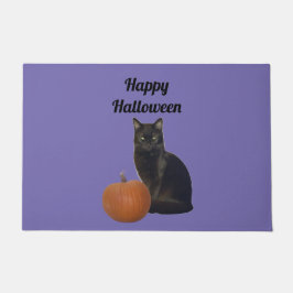 Pompoen en zwarte kat Happy Halloween Paarse Deurmat