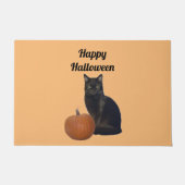 Pompoen en Zwarte Kat Happy Halloween Sinaasappel Deurmat (Voorkant)