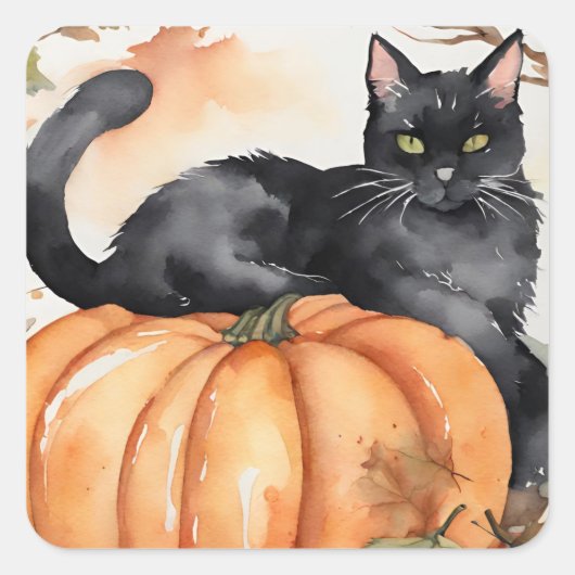 Pompoen en Zwarte Kat Herfst Halloween Sticker (Voorkant)