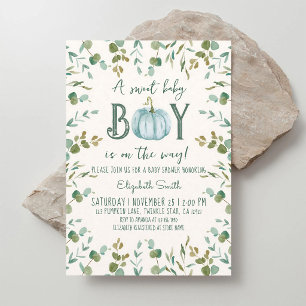 Pompoen Eucalyptus Jongens Baby Shower Kaart