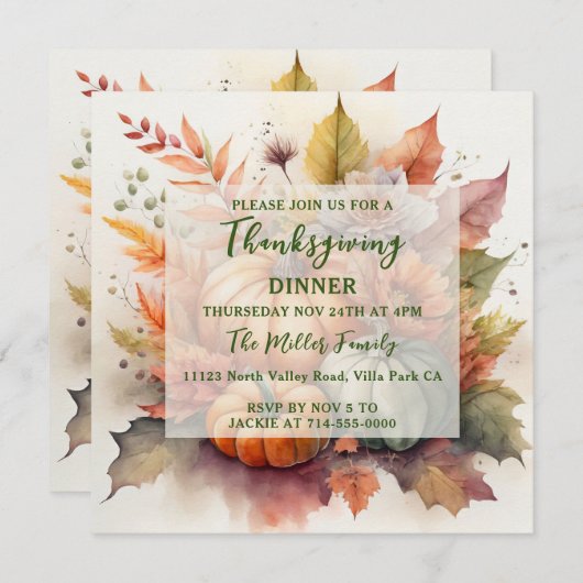 Pompoen Fall Kleuren Thanksgiving Diner Uitnodigin Kaart (Voorkant / Achterkant)