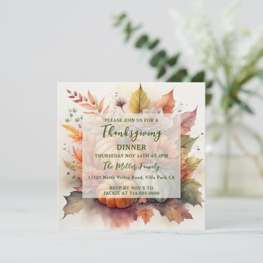 Pompoen Fall Kleuren Thanksgiving Diner Uitnodigin Kaart (Staand voorkant)
