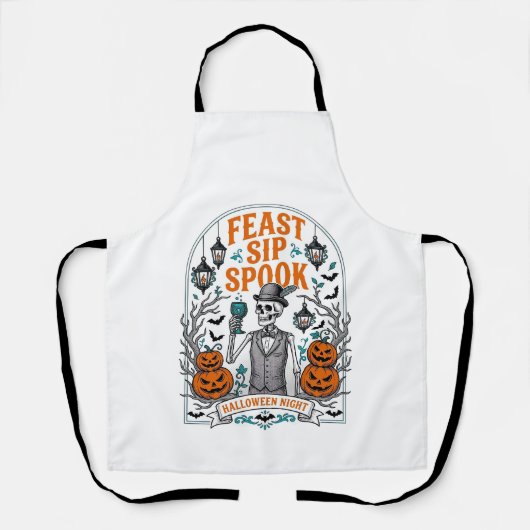 Pompoen Feest Skelet Halloween Festijn Slurk Spoke Schort (Voorkant)