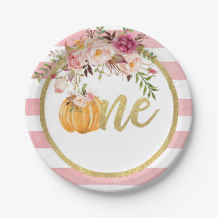 Pompoen First Birthday Paper Bord - Floral Stripe