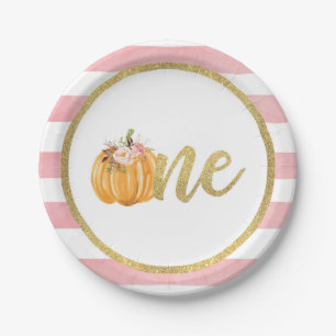 Pompoen First Birthday Paper Bord - Roze stripes