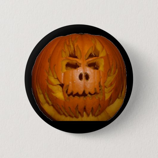 Pompoen, Flaming Skull Ronde Button 5,7 Cm (Voorkant)