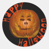 Pompoen, Flaming Skull Ronde Sticker (Voorkant)
