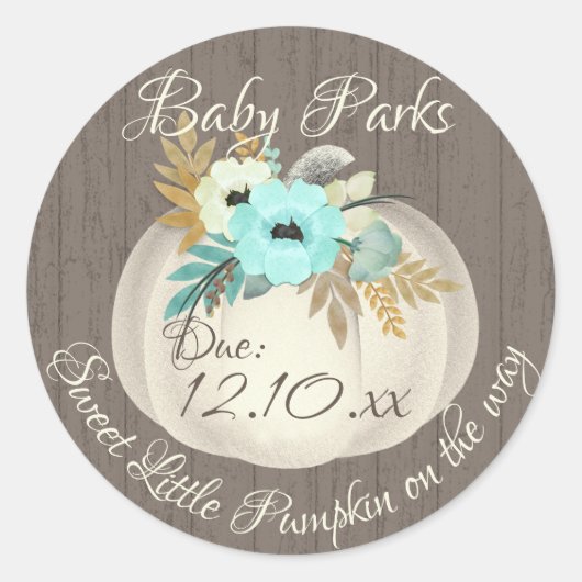Pompoen Floral Aqua Ronde Sticker (Voorkant)