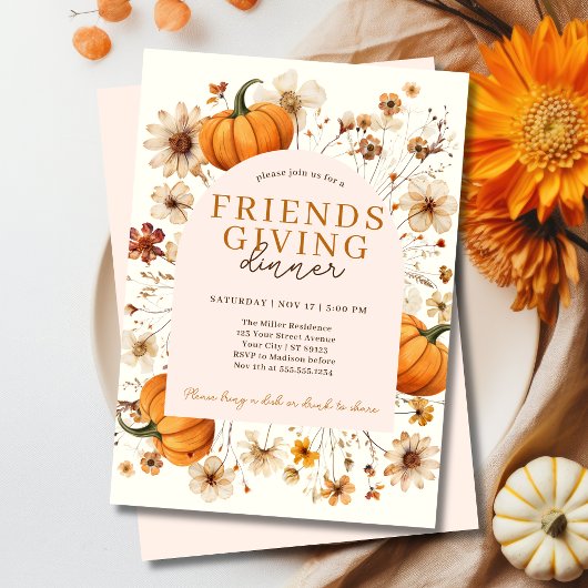 Pompoen Floral Friendsgiving Diner Kaart