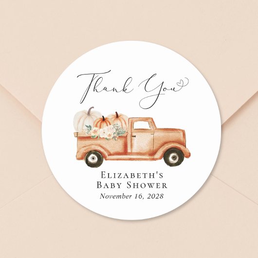 Pompoen Floral Truck Baby shower Dank u Ronde Sticker
