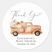 Pompoen Floral Truck Baby shower Dank u Ronde Sticker (Voorkant)