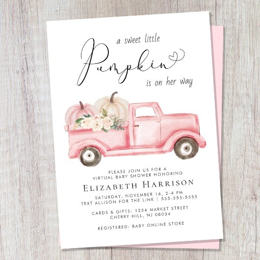Pompoen Floral  Truck Virtual Baby shower Kaart