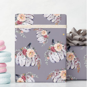 Pompoen florale paarse grijze waterverf patroon he cadeaupapier