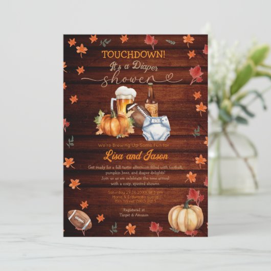 Pompoen Football Pompoen Bier Herfst Luier Douche Kaart (Staand voorkant)