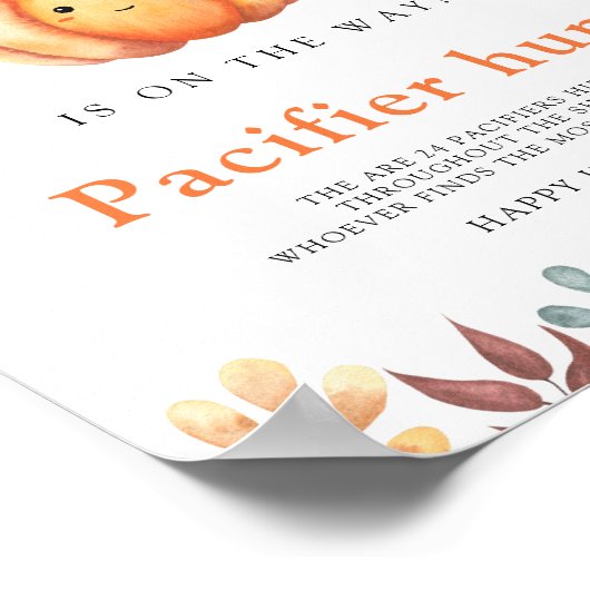 Pompoen fopspeen jacht baby shower spel poster (Hoek)