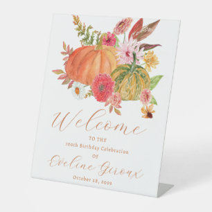 Pompoen Foto 100ste Verjaardag Herfst Welkomstbord Reclamebord Met Voetstuk