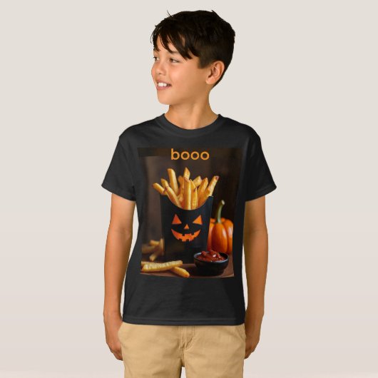 Pompoen friet met catsup voor Halloween T-shirt (Voorkant volledig)