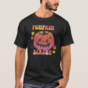 Pompoen Gelukkig Gezicht Pompoen Seizoen Retro Her T-shirt