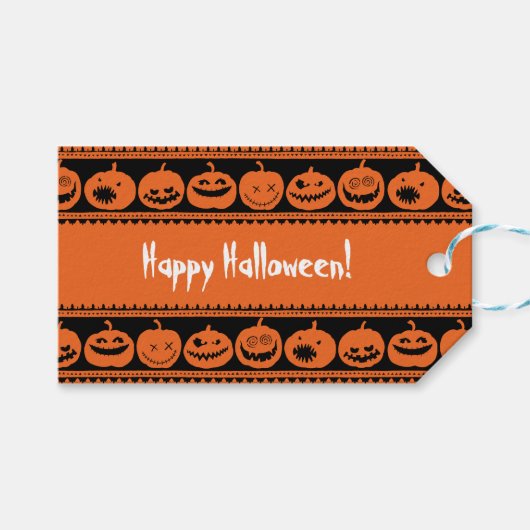 Pompoen Gelukkig Halloween Jack O lantaarnpatroon Cadeaulabel (Voorkant (Horizontaal))