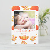 Pompoen Gelukkig Thanksgiving Foto Oranje Plaid  Feestdagenkaart (Staand voorkant)