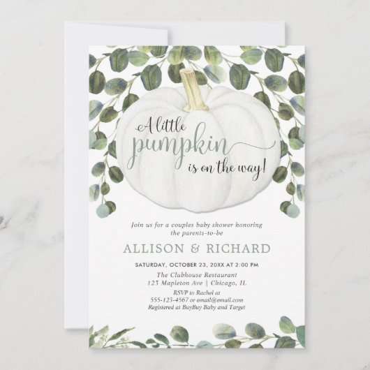 Pompoen genderneutraal co-ed koppels baby shower kaart (Voorkant)