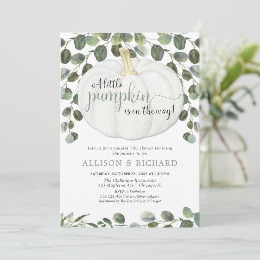 Pompoen genderneutraal co-ed koppels baby shower kaart (Staand voorkant)