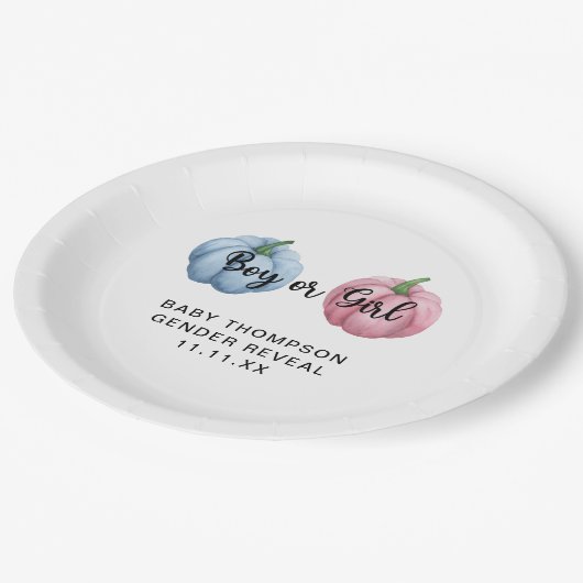 Pompoen geslacht onthullen papieren bordje (Gekanteld)