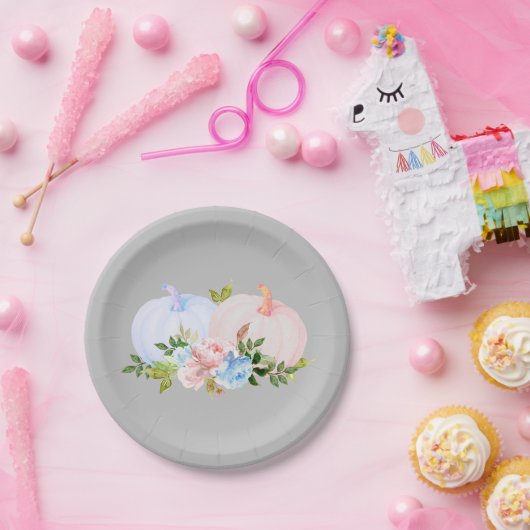 Pompoen Geslacht onthullen Pink Blue Autumn Papieren Bordje (Feest)