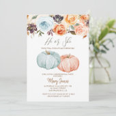 Pompoen Geslacht Onthullen Rustieke Bloemen Uitnod Kaart (Staand voorkant)