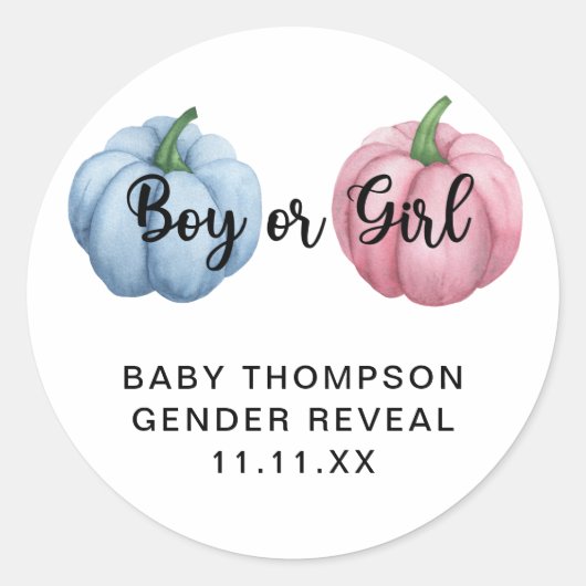 Pompoen geslacht onthulling ronde sticker (Voorkant)