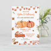 Pompoen gezamenlijke verjaardag broers en zussen h kaart (Staand voorkant)