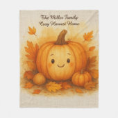 Pompoen - Gezellig Oogst Huis & Familienaam Script Fleece Deken (Voorkant)