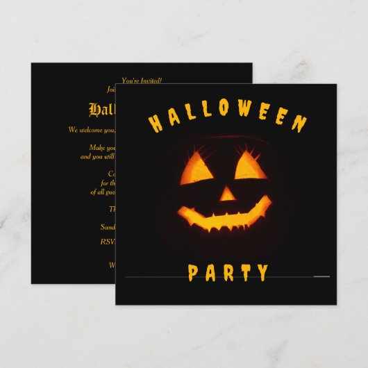 Pompoen Gezicht Halloween Feest Kaart (Voorkant / Achterkant)