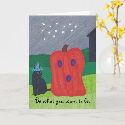 Pompoen Ghost en Tovenaar Cat Halloween Kaarten (Gele Bloem)