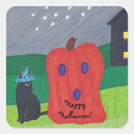 Pompoen Ghost en Tovenaar Cat Halloween Stickers (Voorkant)