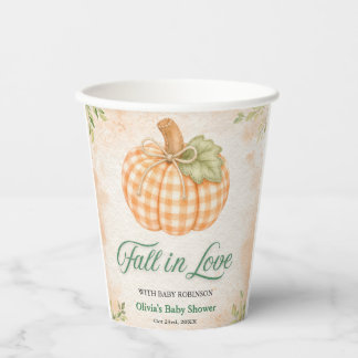 Pompoen Gingham Verliefd Baby Shower Papieren Bekers