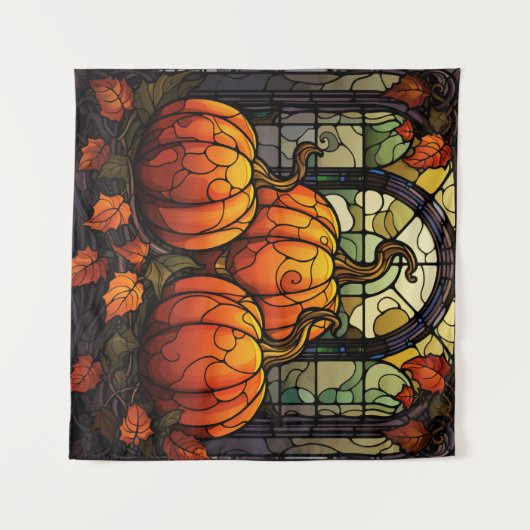 Pompoen Glas in lood Tapestry Wandkleed (Voorkant (horizontaal))