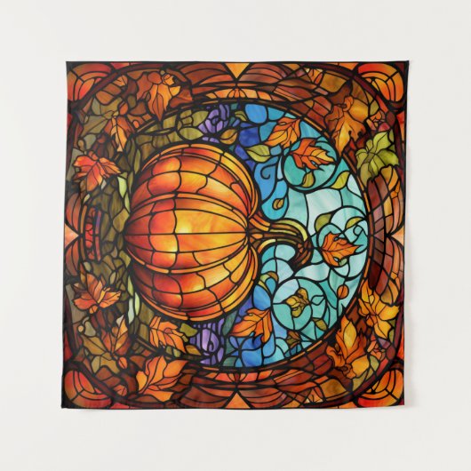 Pompoen Glas in lood Tapestry Wandkleed (Voorkant (horizontaal))