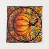 Pompoen Glas in lood Tapestry Wandkleed (Voorkant (horizontaal))