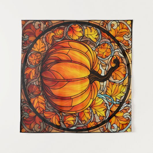 Pompoen Glas in lood Tapestry Wandkleed (Voorkant (horizontaal))