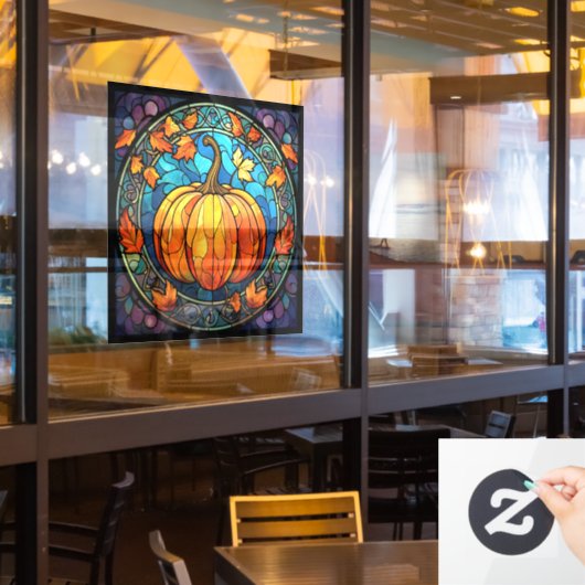 Pompoen Glas in lood venster Cling Raamsticker (Restaurant Raam)