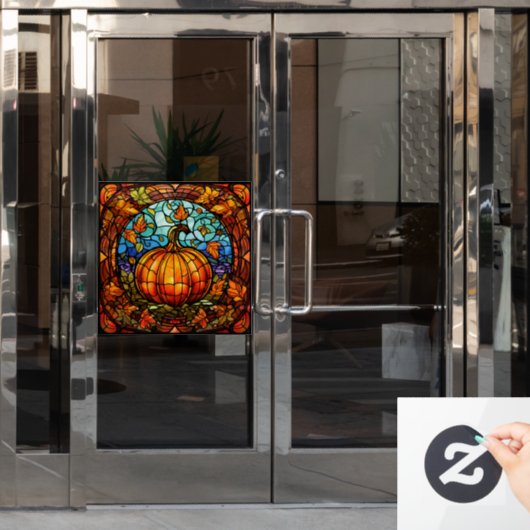 Pompoen Glas in lood venster Cling Raamsticker (Kantoordeur)