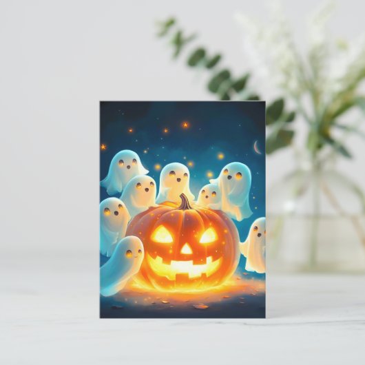 Pompoen Gloed Geestenfeest Waterverf Feestdagenkaart (Staand voorkant)